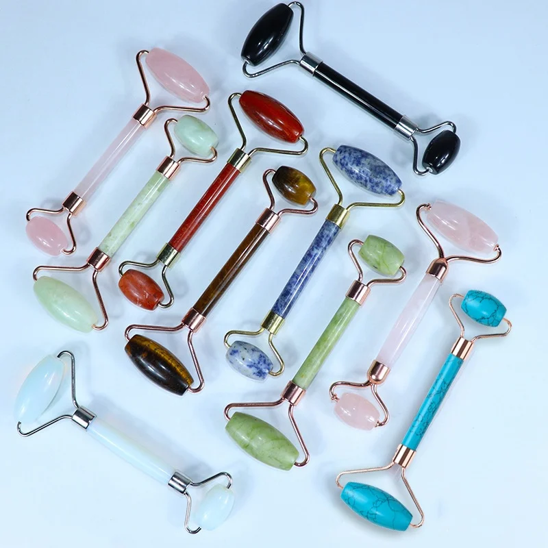 
Beauty Products Anti-Wrinkle Under Eyes Face Roller Jade Facial Massage Scraping Board One Side Welded Wooden Handle Jade Roller 
