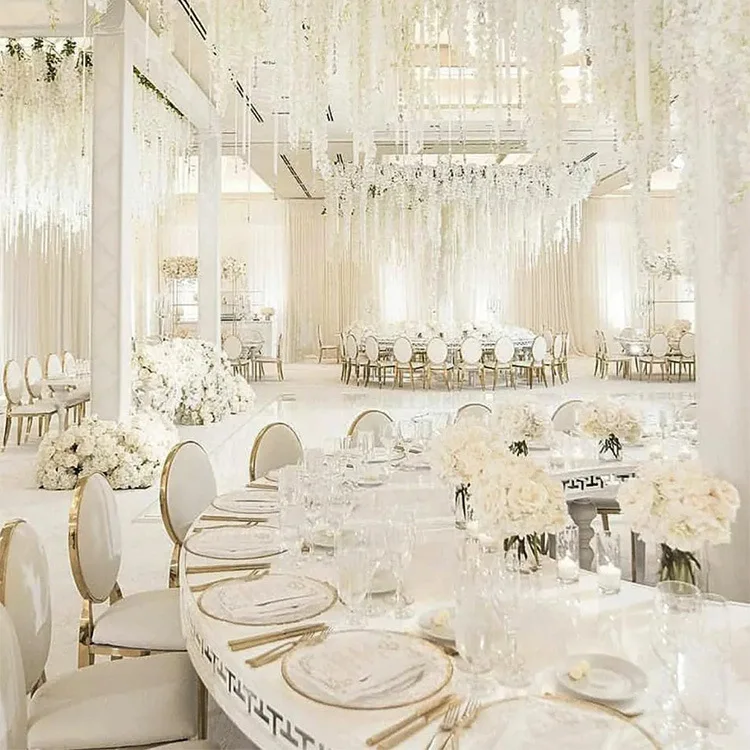 Luxury modern gold stainless steel round back dining banquet chair for wedding