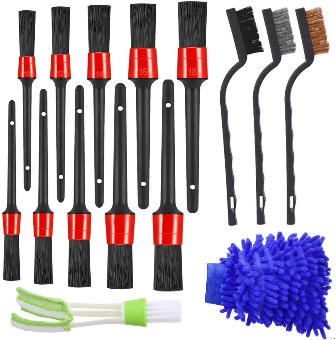 
15 Pcs Car Cleaner Brush Set Including Detail Brush, Wire Brush and Automotive 
