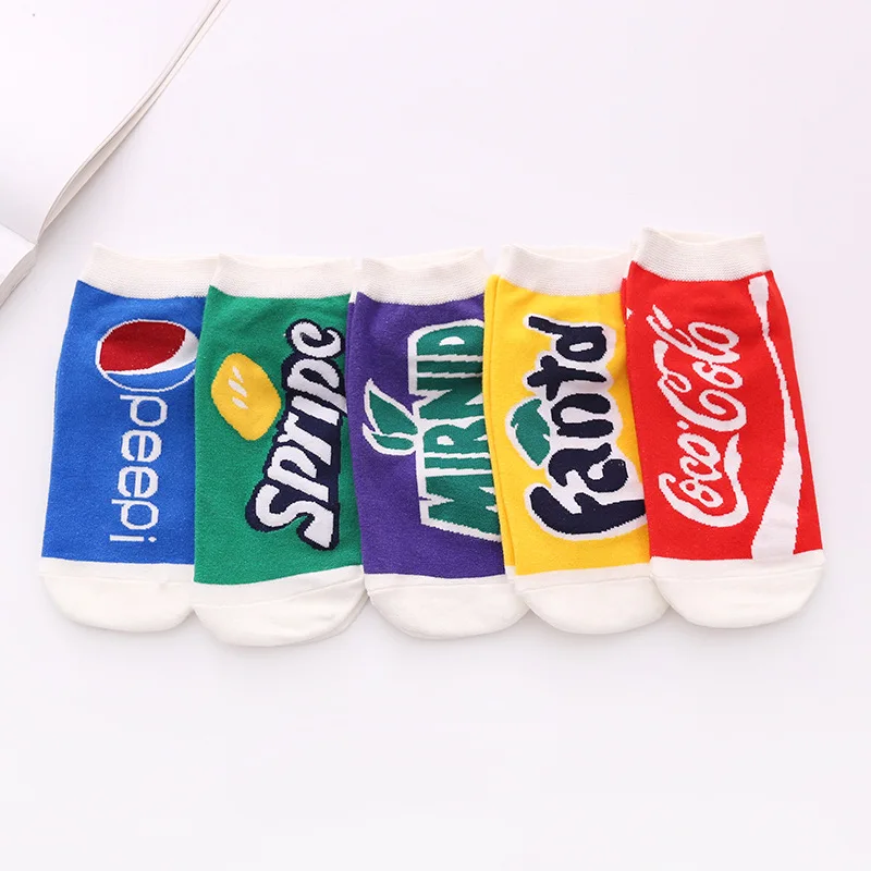 Casual Cute Socks Crazy Drink coke Funny Ladies Cotton calcetas dibujos animados Cartoon Ankle Short Socks for Women