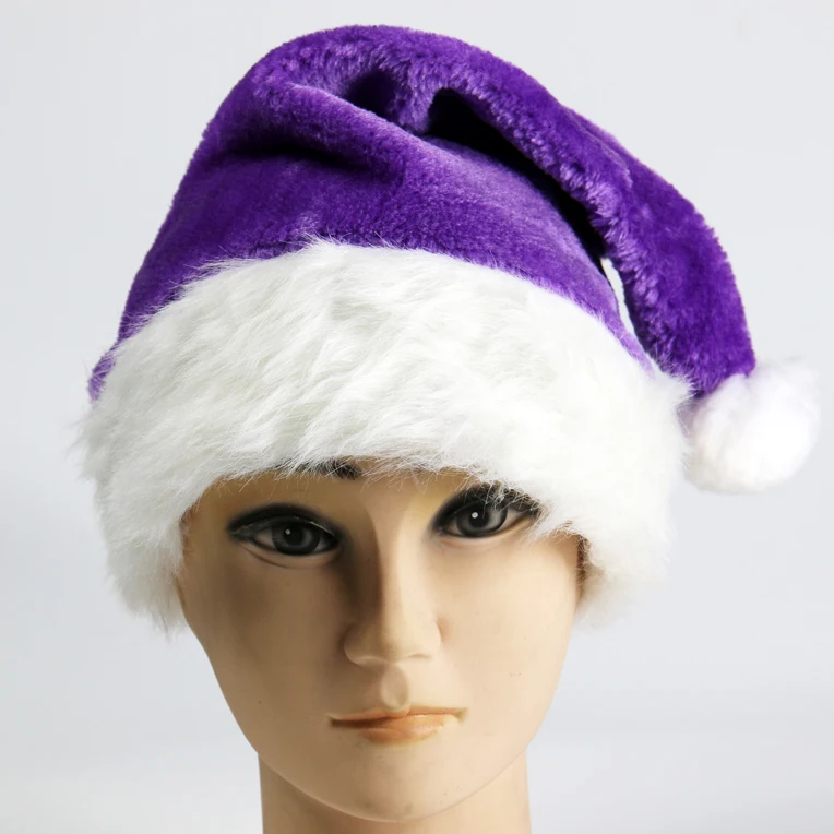 Высококачественная Роскошная фиолетовая плюшевая шапка Санты на заказ, Рождественское украшение для рождественской вечеринки