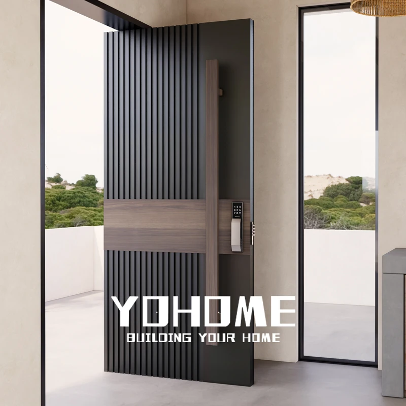 China metal security exterior front doors for houses modern aluminium front doors for homes large main entry armored pivot door