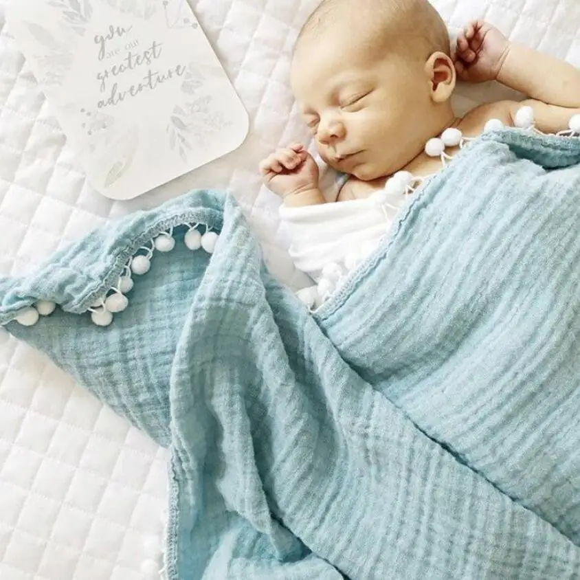 Super Soft Breathable Organic Tassel Jersey Cotton Muslin Receiving Swaddle Warp Baby for Newborn