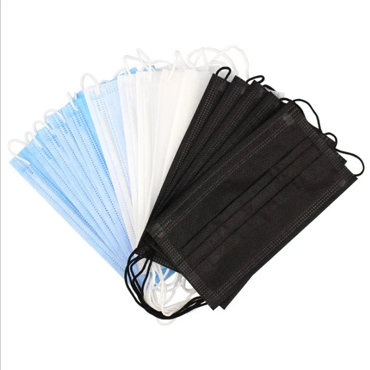 Wholesale price 50pcs per bag disposable black 3 ply face mask