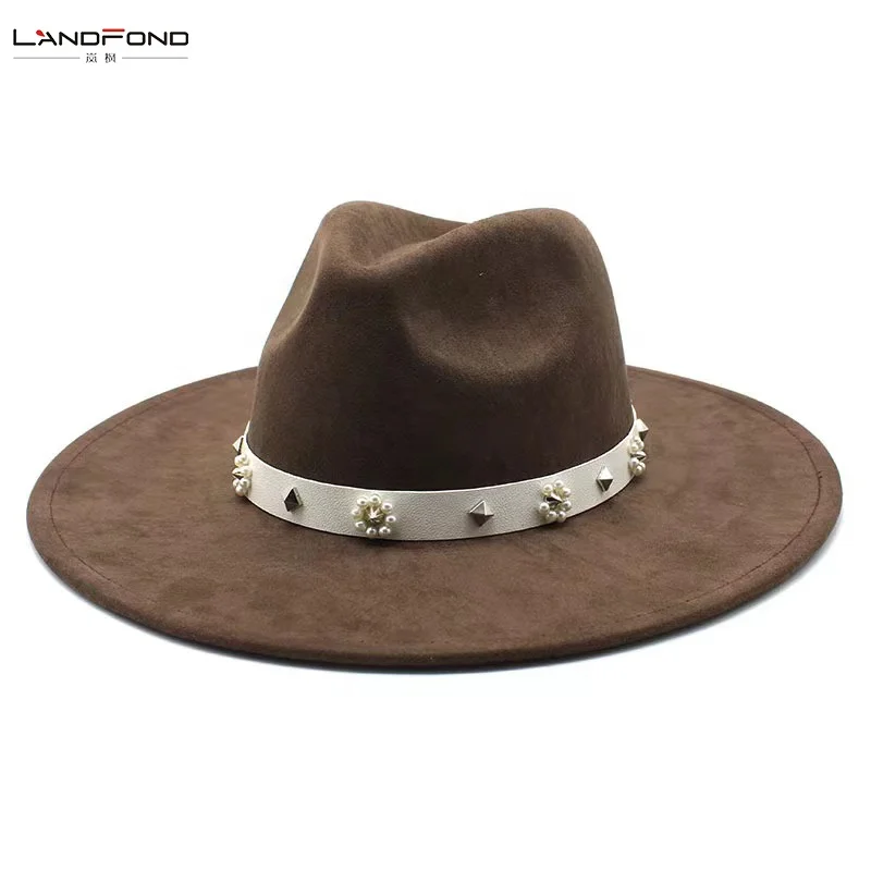 Landfond accessory Autumn winter Suede jazz hat with large brim Fedora Hat