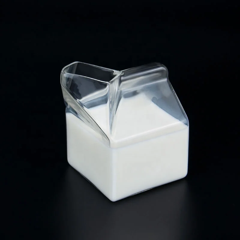 High Borosilicate 350ML Milk Glass Box Shaped Glass Milk carton container Cup Handmade Milk Box