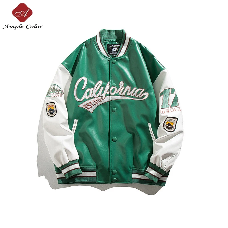 Wholesale spring rain Jackets  Custom Logo Outdoor Pilot Leather Jackets Patchwork Green Letter plus size  life Jacket Men