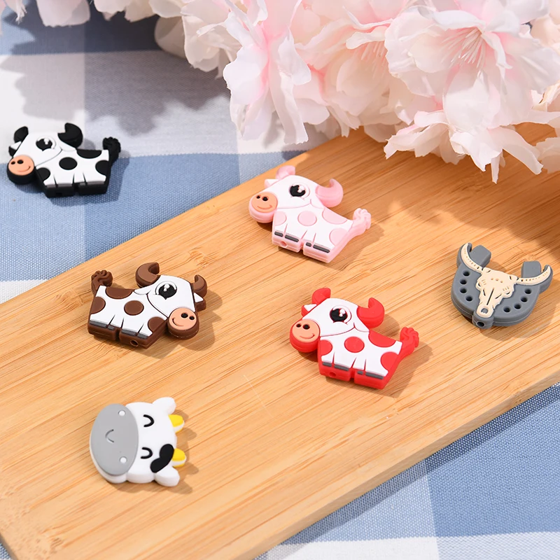 HS Wholesale Milk Cow Focal Silicone Beads teether baby toys food grade silicone  baby teether teething toys for babies