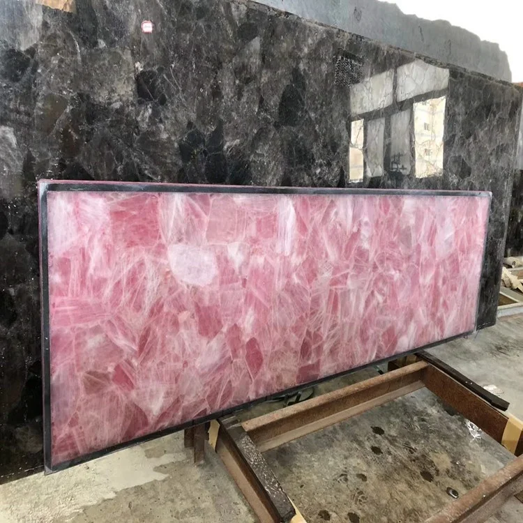 luxury natural gemstone semi precious rose crystal quartz slabs for tile,countertop,bathroom