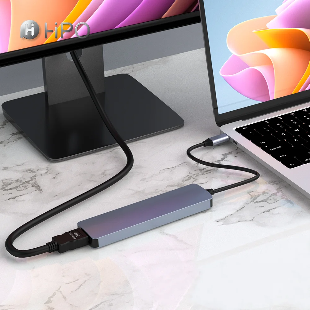 HUB USB C Adapter 7 in 1 with USB 3.0 4K- USB C Connection PD SD TF Card Reader Docking Station Compatible with MacBook Pro Air