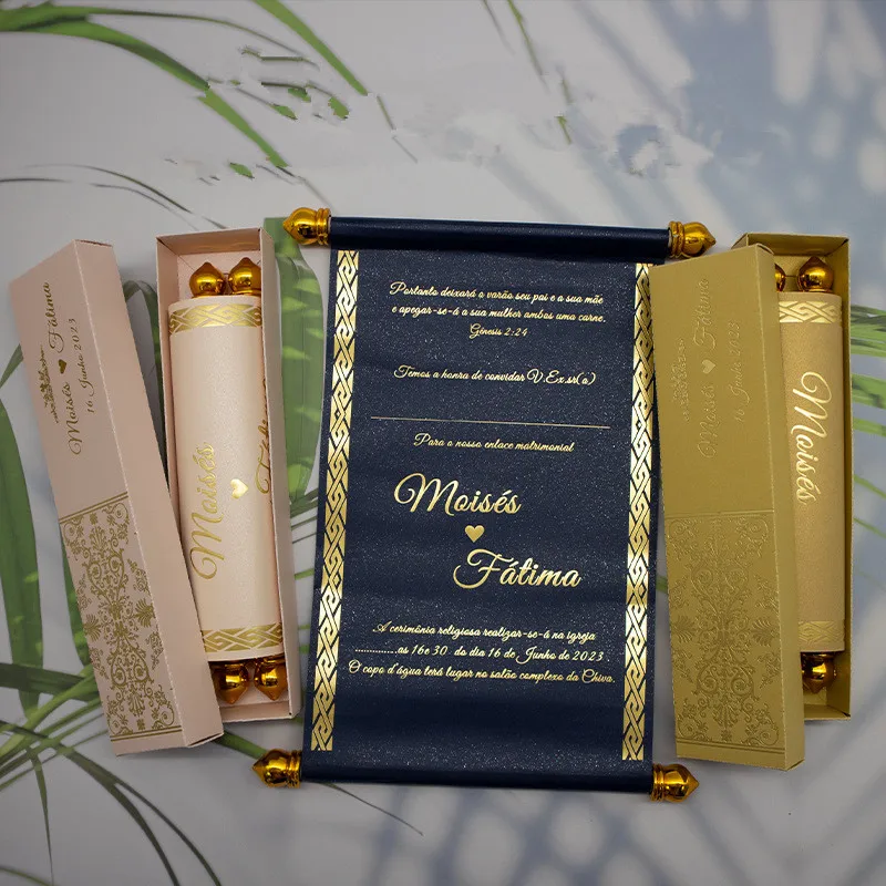 Scroll Roll Wedding Invitation Cards and Gold Foiling Latest Black Color Paper Love India Wedding Decoration Gift
