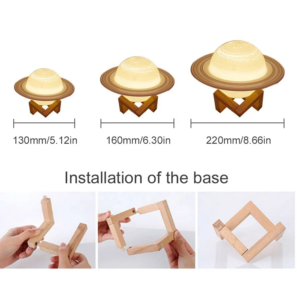 3D Print Saturn Lamp Moon Light Home Decoration Gift LED Night Light With 16 Colors Dimmable Remote Control Touch Switch