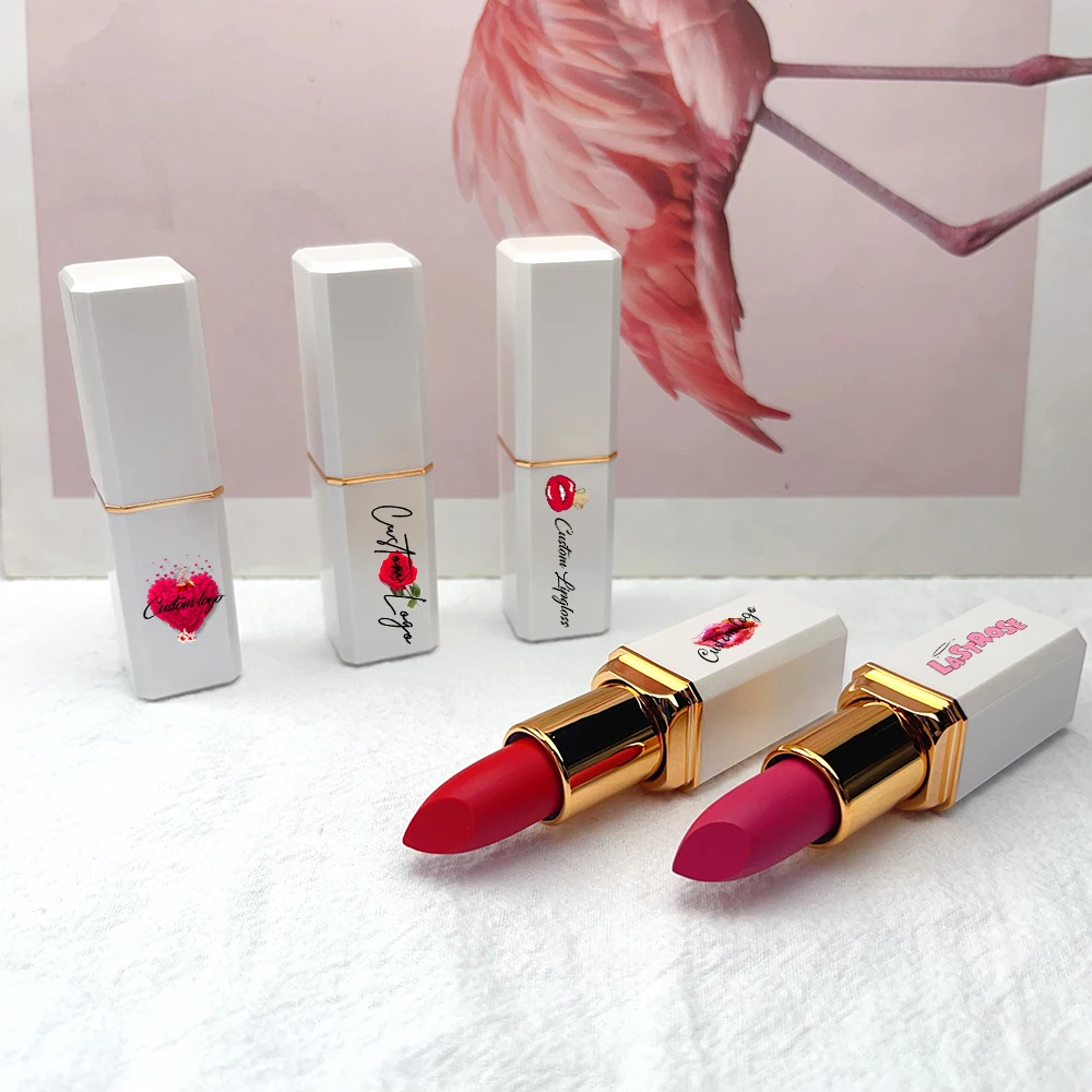 24 Colors Matte Long Lasting Lipsticks with White Packaging Tube Vegan Waterproof Private Label Non Sticky Velvet Cream Lipstick