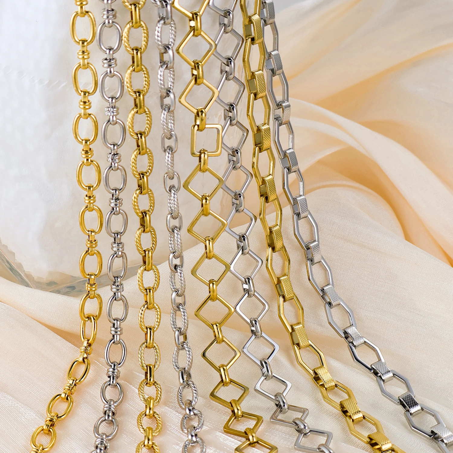 Olivia Waterproof 18K Handmade DIY Making Oval Rectangular link Chain Stainless Steel Gold Plated Chain Necklace