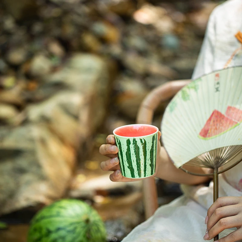 Modern Style Kung Fu Teacup Watermelon Coke Design Large Ceramic Espresso Cup for Tea & Coffee for Masterpiece Coffee Experience