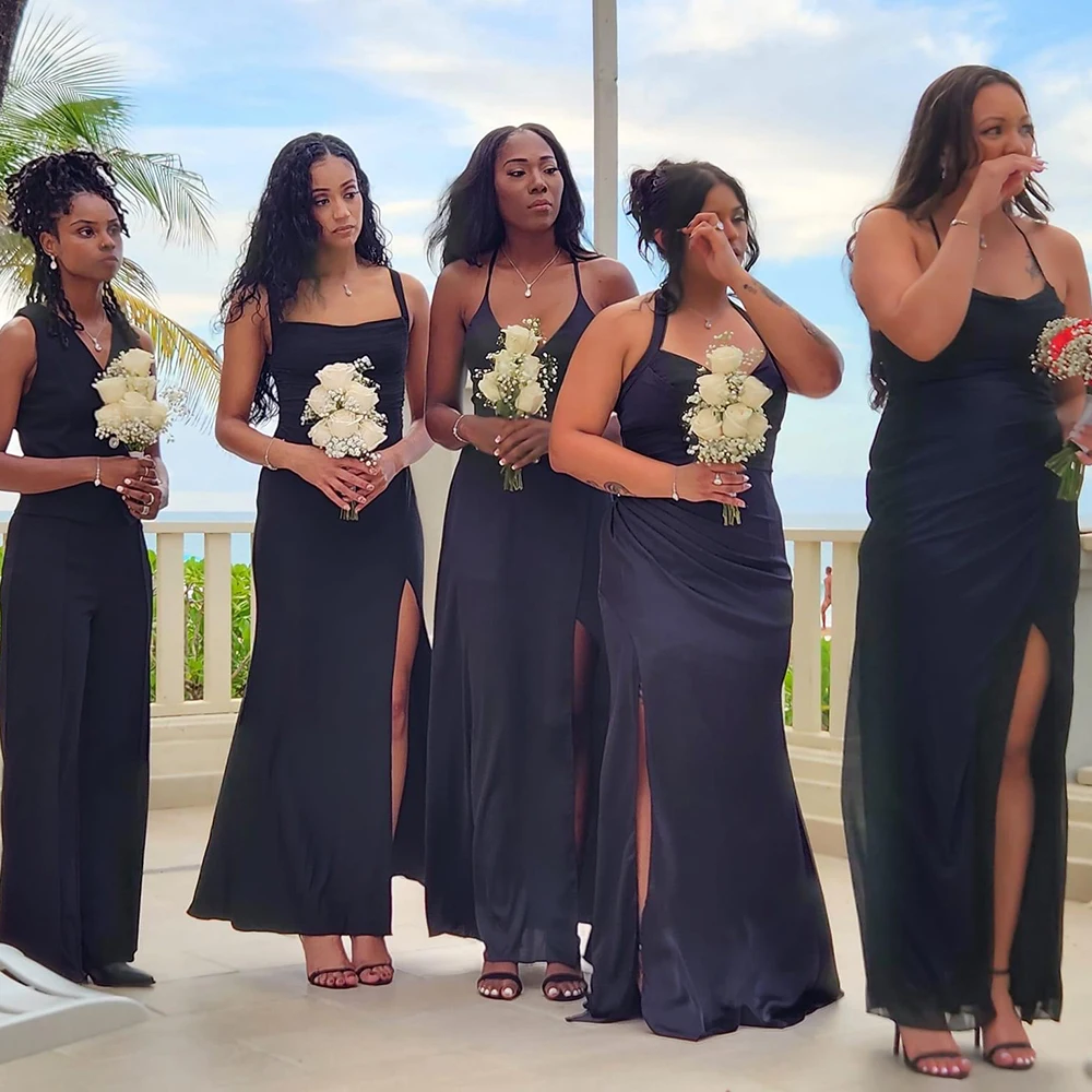 TEENYEE Popular backless Halter satin Dresses Women Black green Bridesmaid evening Dresses Women Lady Elegant