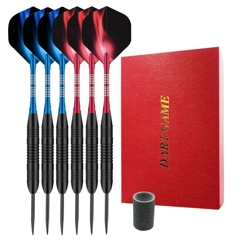 Professional 6 Pack Steel Tip Dart Set with 21g Iron Barrel Aluminum Shaft and PET Flight