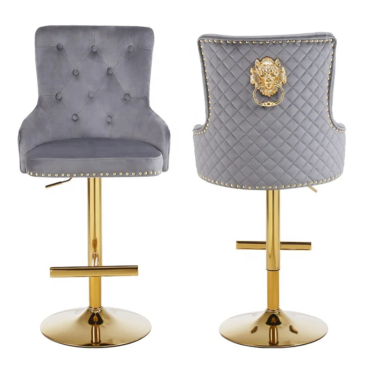 luxury rotate stools high bar chairs stainless steel rose gold metal leg velvet gas lift swivel bar stool bar chair