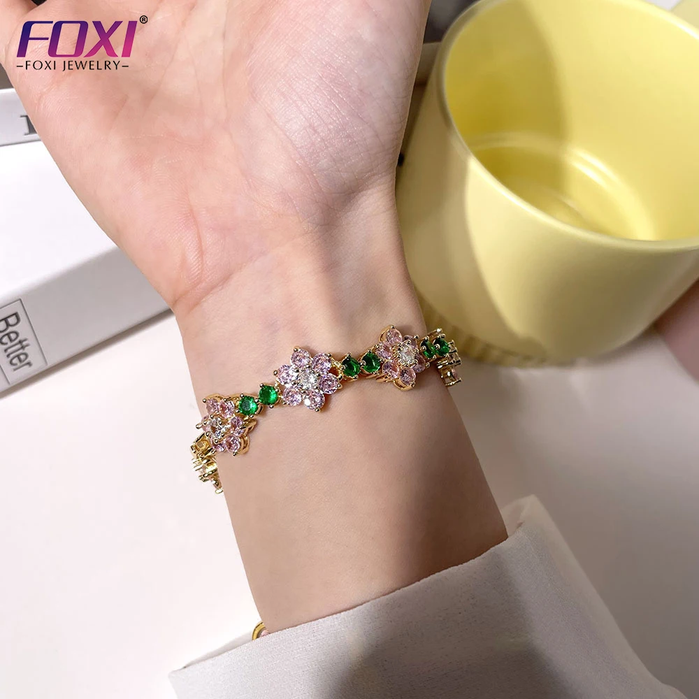 Pinky cz gemstone bracelets fashion girl jewelry 18k gold plated mexico charm bracelet