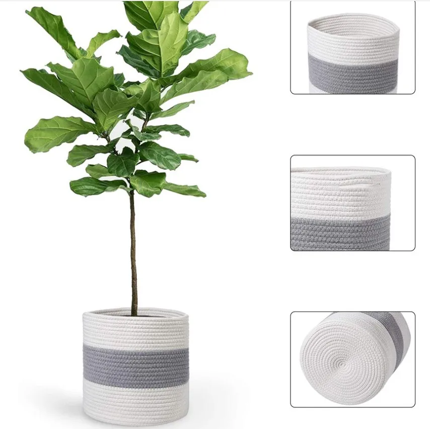 Cotton rope storage laundry basket home decor basket plants basket