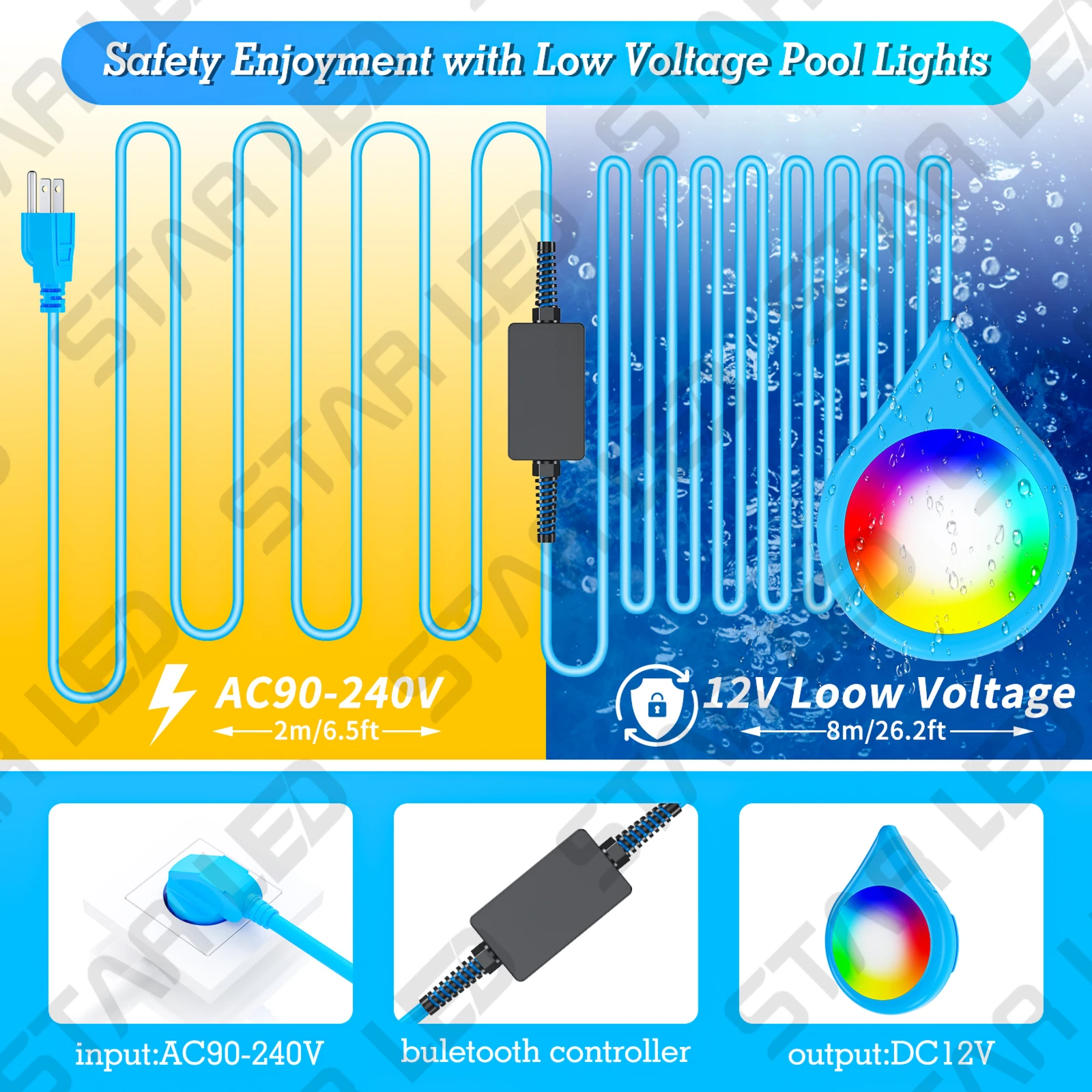 Rgb wireless APP control underwater lighting lamp 15w ip68 colorful swimming pool led light