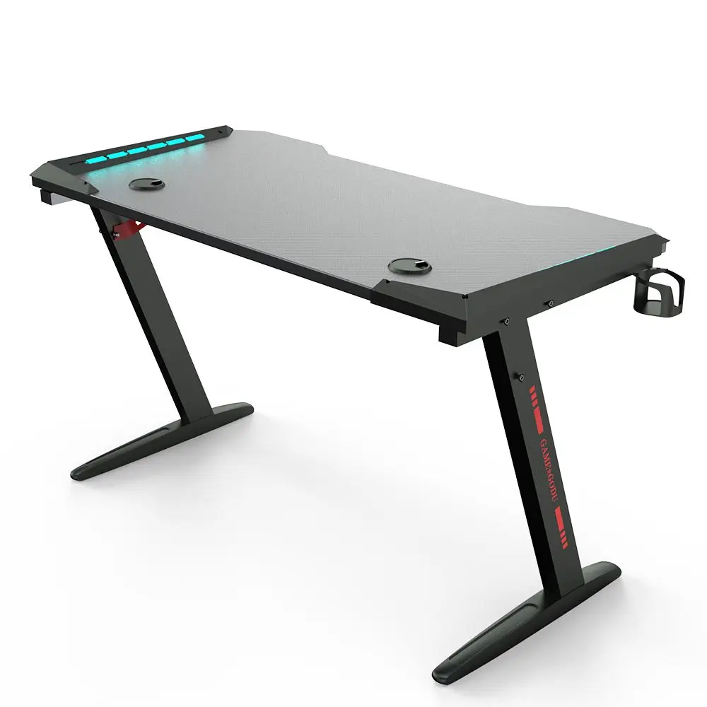 Beisijie Durable Gaming Desk with RGB LED Lights Large Z-Shaped PC Computer Game Desk Table for Gamer