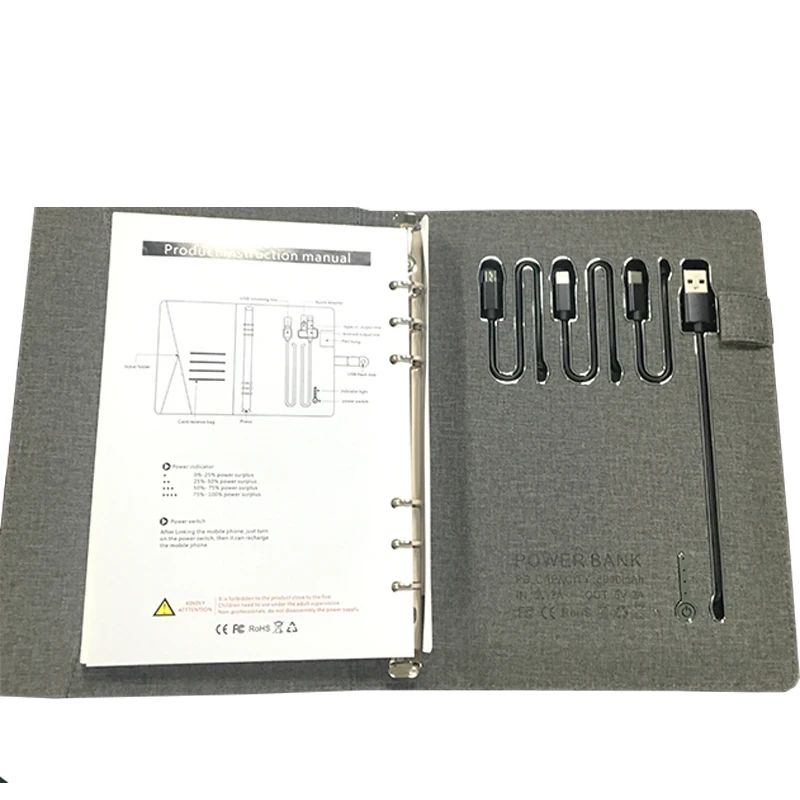 Custom business 8000MA power bank notebook 2022 diary planer 8G USB Wireless charging notepad and pen gift set