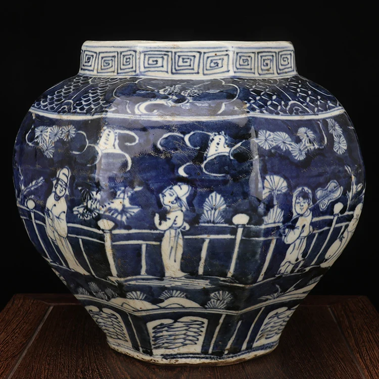 jingdezhen antique home decors ceramics vases Porcelain Blue and White Octagonal Large Ceramic Vases and Plant Pots