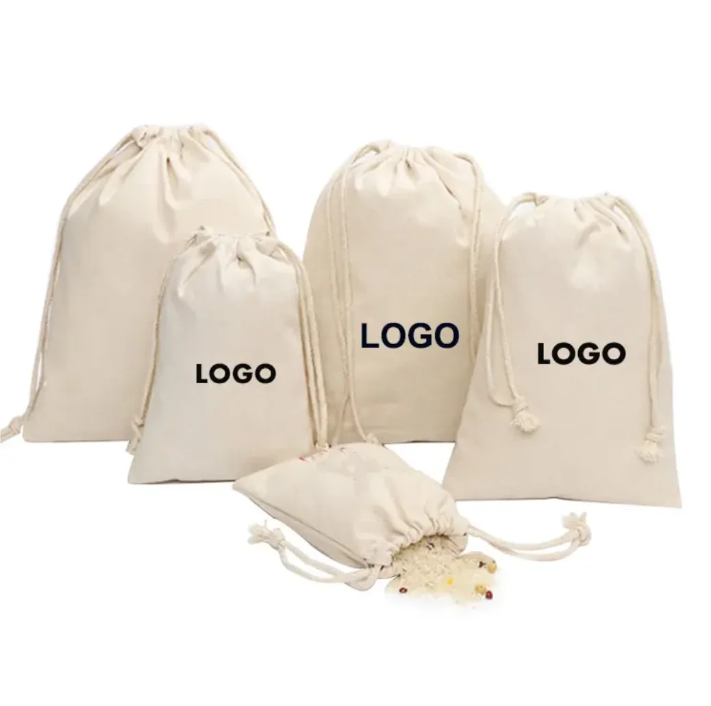Custom Gift Muslin Canvas Oganic Cotton Drawstring Bag Pouch for Gifts Packaging Muslim