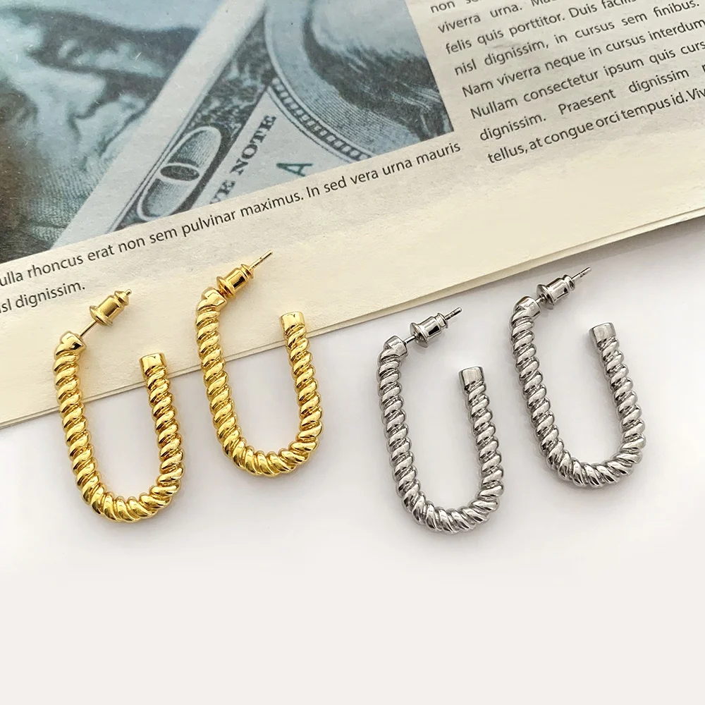  High quality brass plated with gold earrings spiral silver stud