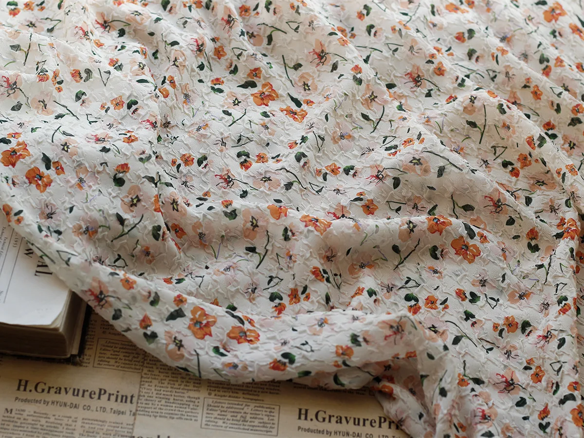 New Spring and Summer Chiffon Floral Print Dress Fabric 30d Breathable Three-dimensional Embossed Bubble Crumpled