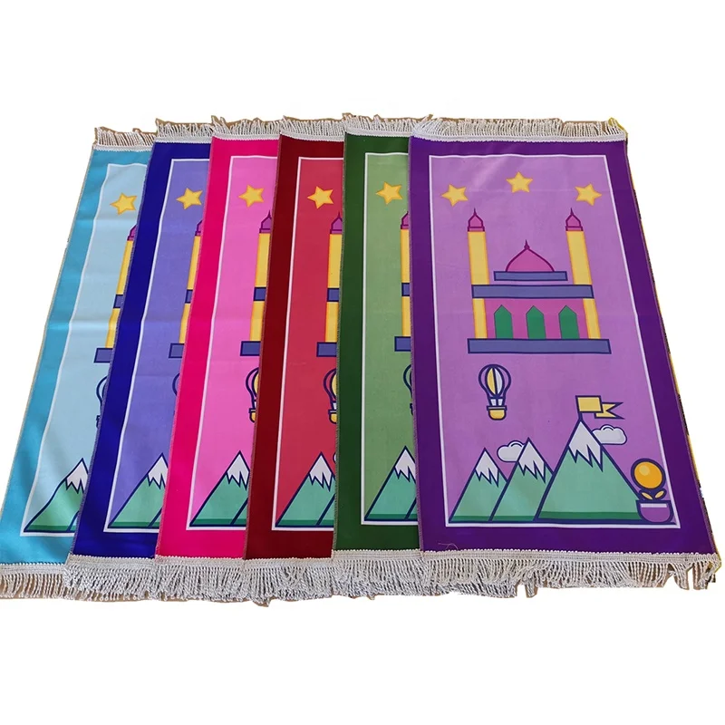 Islamic Turkish Church Prayer Mat Cartoon Kids Sajadah Carpet Portable Anti Slip Children Eid Home Muslim Janamaz Praying Rugs