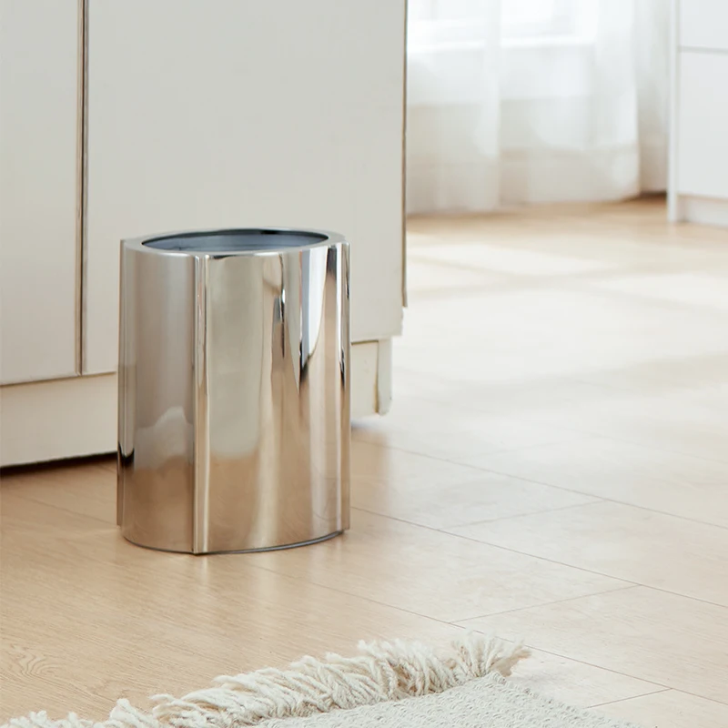 Hotel Wastebasket Customised upscale Silver Stainless Steel Swivel Lid bin Light Luxury 304 stainless steel trash can