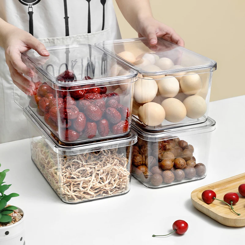 Hot sale Fridge Organizer Airtight Storage Container Set kitchen Dry Food Nuts Fruit Fresh Transparent Plastic Box With Lid