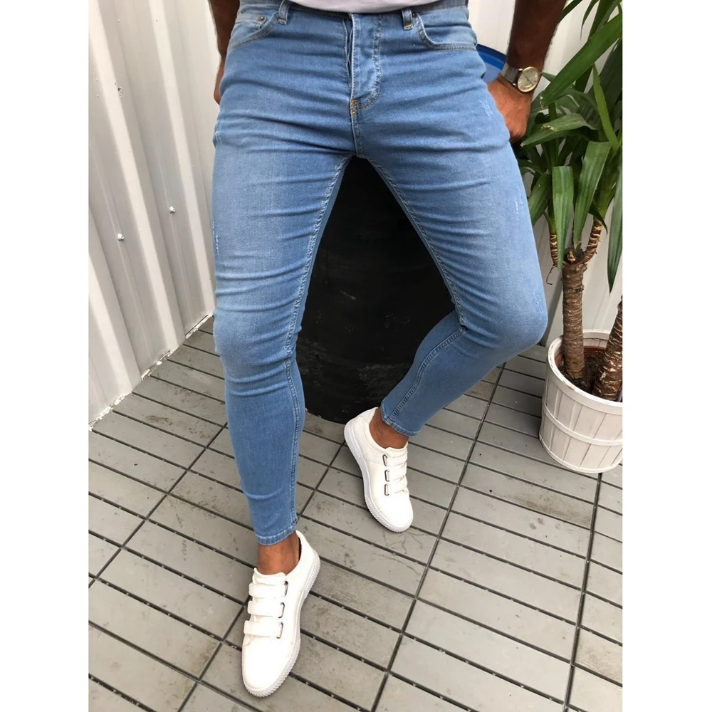 Fashion string Elastic waist Harem jens pant for man wholesale stretch soft comfortable loose mens jeans denim jens