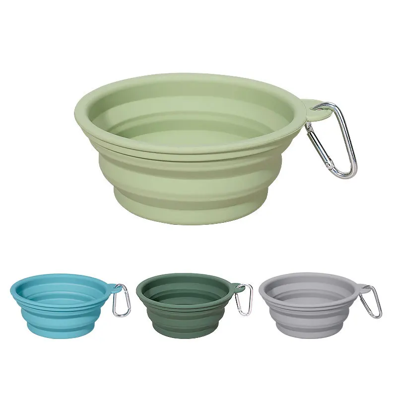 Wholesale Portable Stainless Steel Pet Bowl Stylish Small Folding Silicone Dog Cat Bowl with Carabiner for Outdoor Travel Feed
