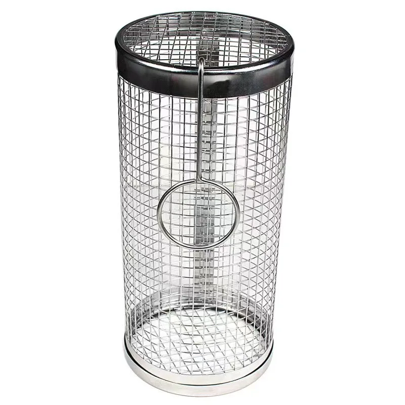 Royalunion Stainless Steel  Barbecue Rack Bbq Grill Basket Rolling Grilling Basket Outdoor Camping  For Roasting Meat