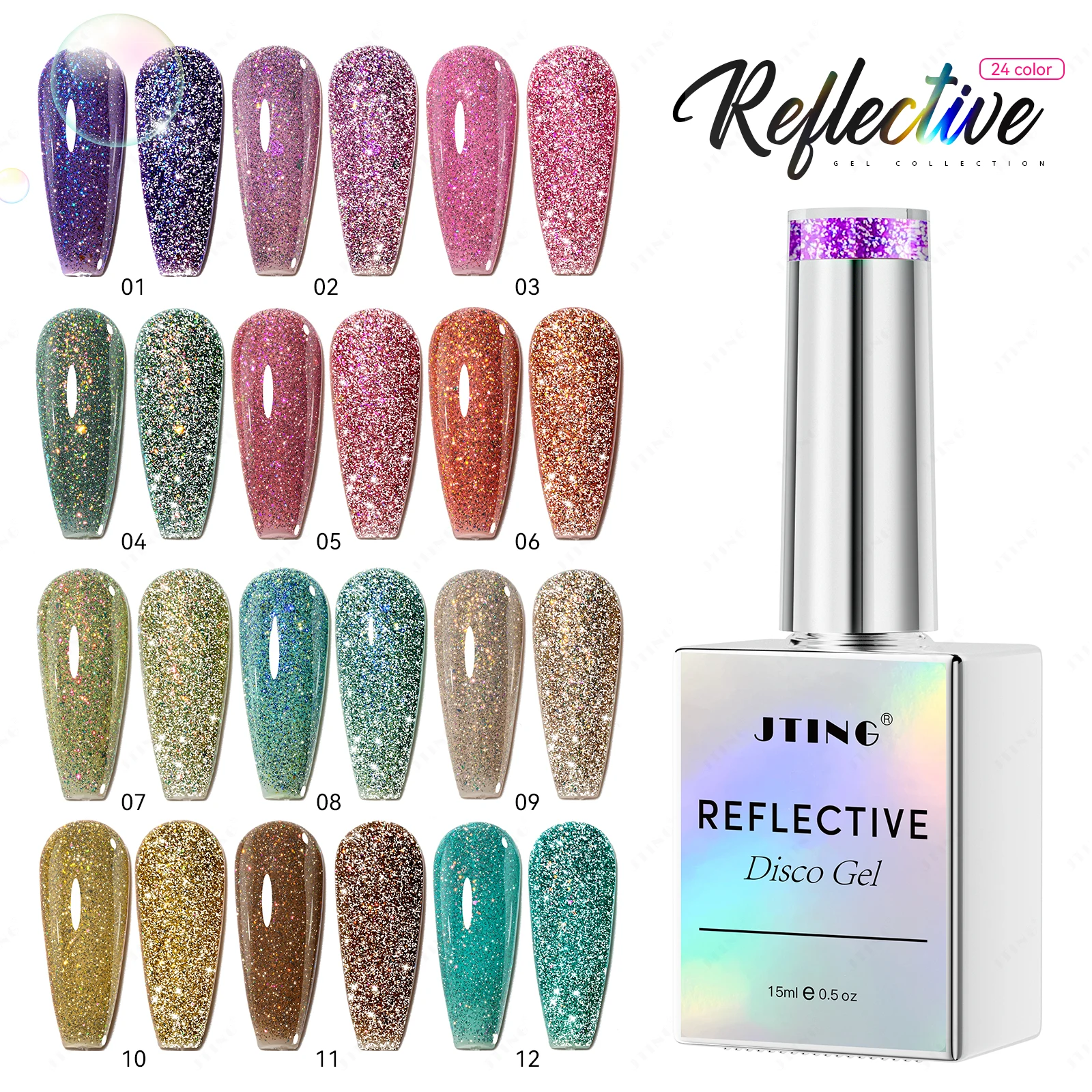JTING Brilliant Star diamond reflective gel collection 12colors set box OEM nail supplies shiny reflective disco gel nail polish