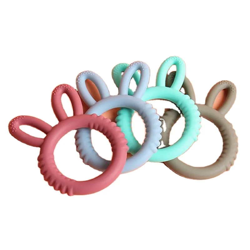 Hot Selling Cute Rabbit Shape Baby Teether Bpa Free Ring Silicone Chewable Toys For Baby