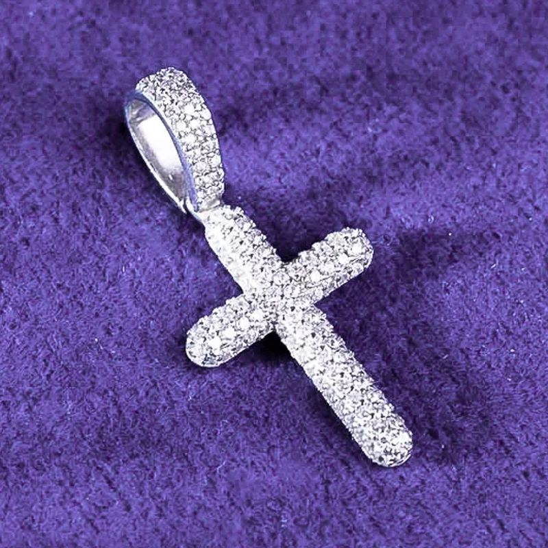 Hip Hop GRA Iced Out Bling VVS D Color Moissanite 925 Sterling Silver Pass Diamond Tester 2 Rows Cross  Pendant  For Men