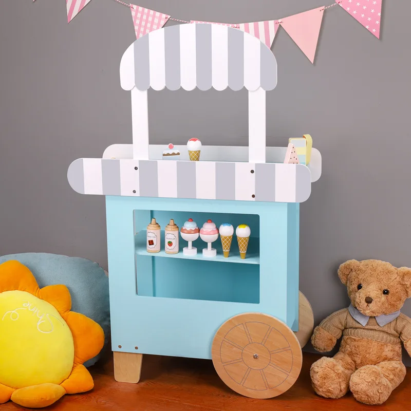 Wholesale Wooden Cone Shopping Cart Toy Plastic Ice Cream Truck Kitchen Toys for Girl