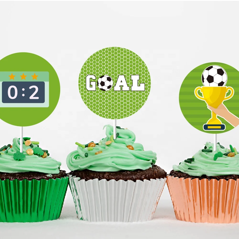 12 Pack Soccer Cupcake Toppers Football Shoe Champion Cup Cupcake Picks Sports Theme Birthday Party Cake Decoration Supplies
