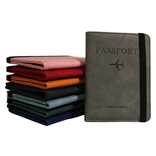 RFID Blocking Passport Cover for Women Men Traveling Document PU Leather Passport Holder with Elastic Band