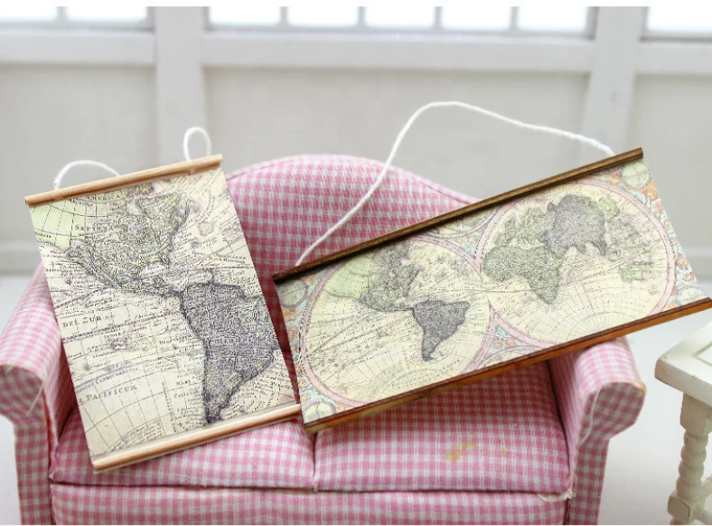 Dollhouse Wall Decorative Vintage  Miniature  World Map