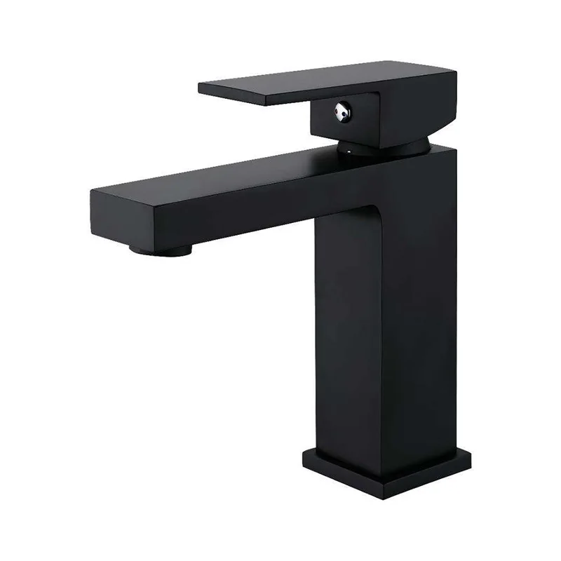 Modern Simple Design Matte Black Square Basin Tap Mixer Waterfall Bathroom Faucet Tap Brass Single Handle Washroom Faucets