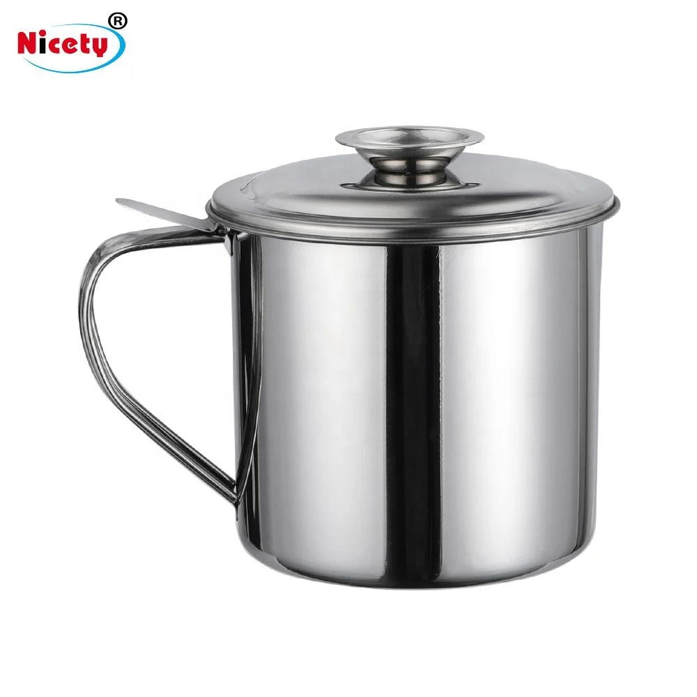 Stainless Steel Oil Pot/oil Cup/ Oil Drain Cup with Filtering Strainer 410 Oil Filter Cup with Handle