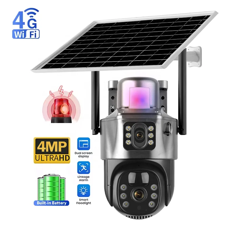V380pro 4G wifi dual lens floodlight pir solar ptz camera 24/7 full color wireless outdoor security 4g cctv solar camera