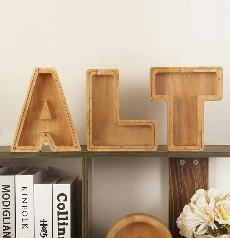 Personalized Letters Coin Bank Money Bank, Text Engraved Money Box Wooden Piggy Bank Gift for Kids, Christmas Birthday Gift Home