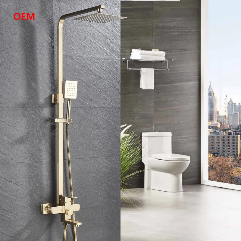 Bathroom Faucet Brushed Gold Big Rain Shower Bath Faucet Wall Mounted Bathtub Shower Mixer Tap Shower Faucet Set