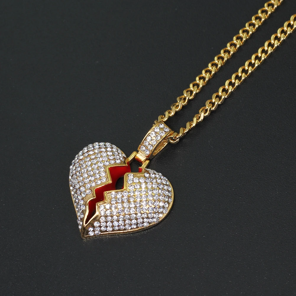 SN208 Stainless Steel Jewelry Hip Hop Heart Pendant Necklace Jewelry